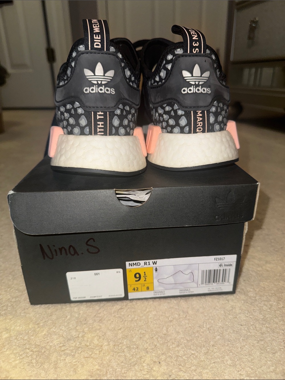 adidas Black and Pink Women's NMD_R1 Athletic Sneakers - Picture 2 of 4